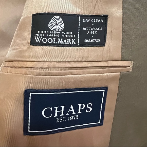 CHAPS suit coat sports jacket taupe color wool large. Beautiful lining - Picture 6 of 8